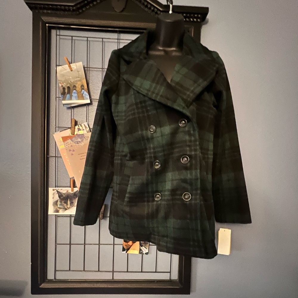 Copper Key Plaid Pea Coat